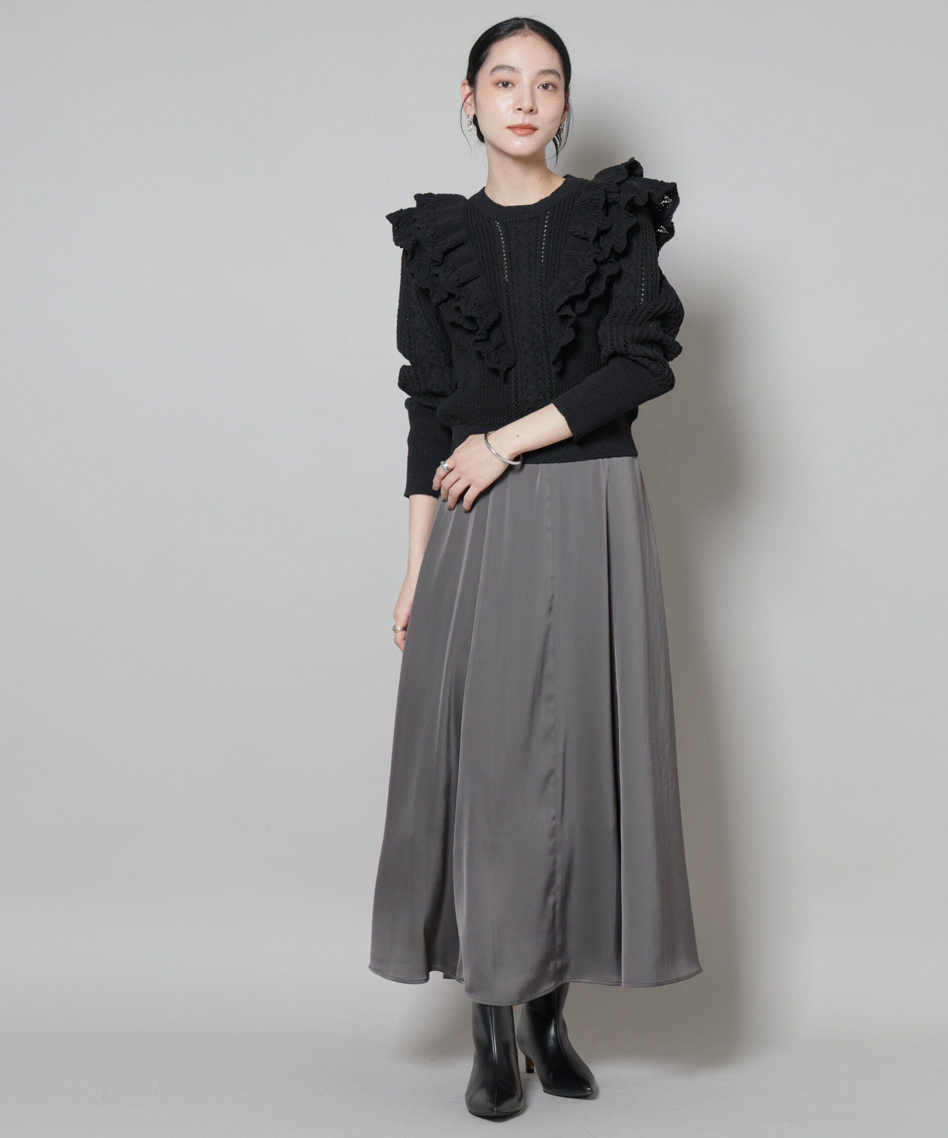 nano･universe「フリルケーブルニットプルオーバー」|ニット・セーター|