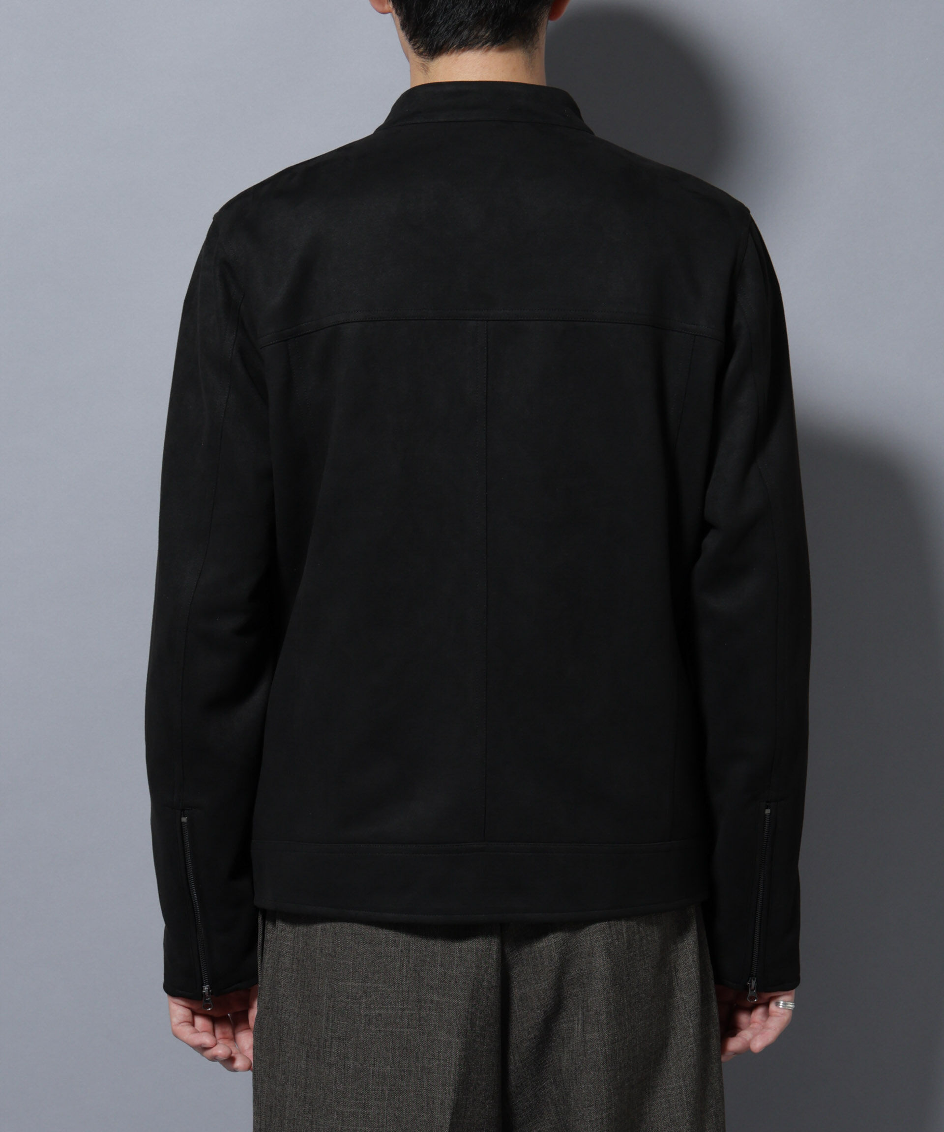 nano･universe「フェイクスエードシングルライダース」|ブルゾン・スタジャン|