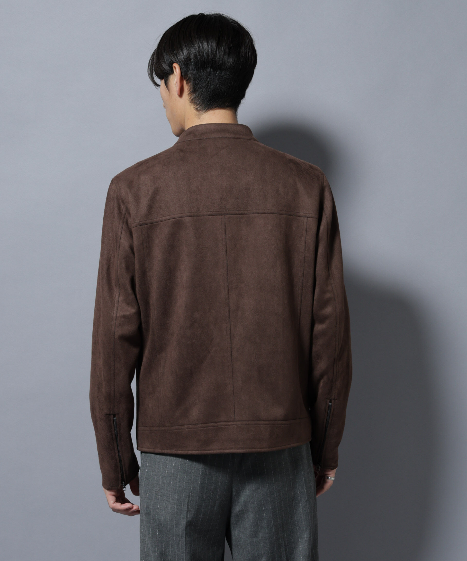 nano･universe「フェイクスエードシングルライダース」|ブルゾン・スタジャン|