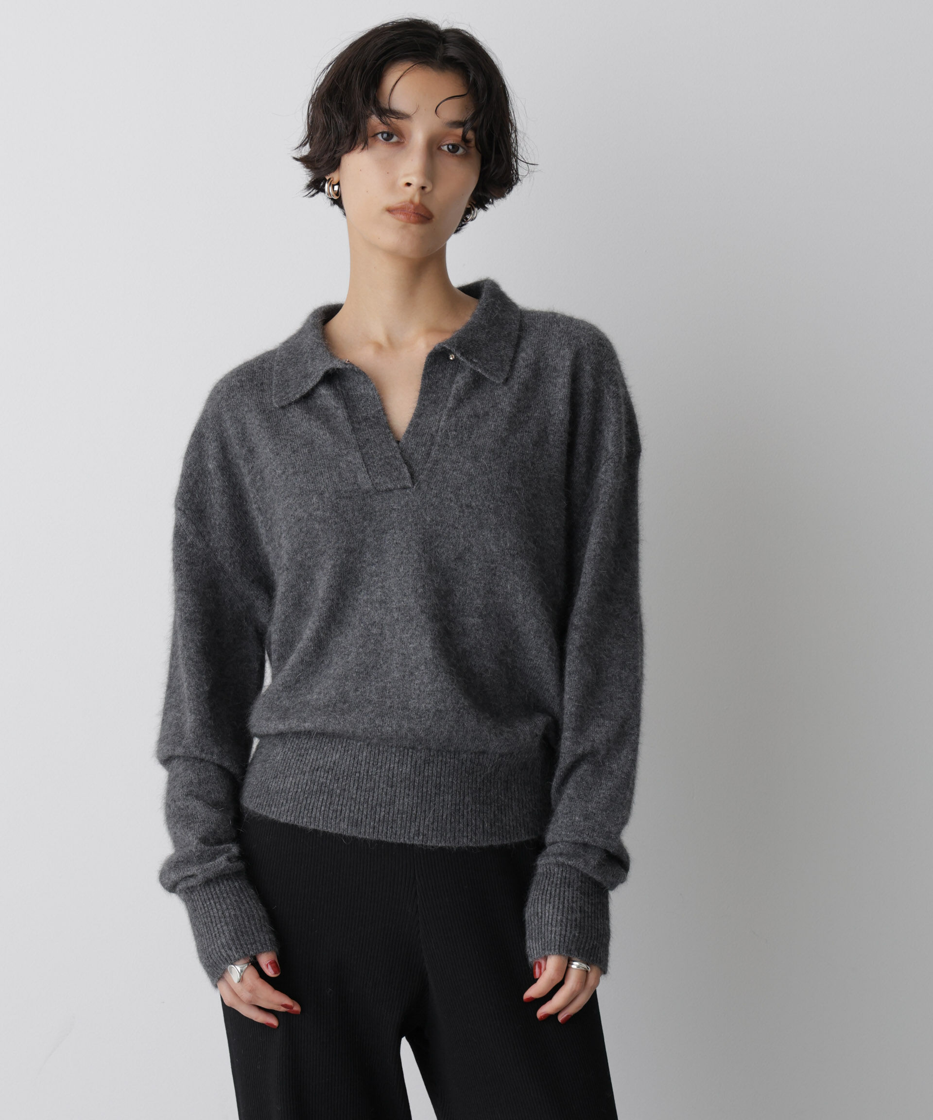  「「STEVELOUR」スキッパーポロ衿ソフトタッチニット」|ニット・セーター|