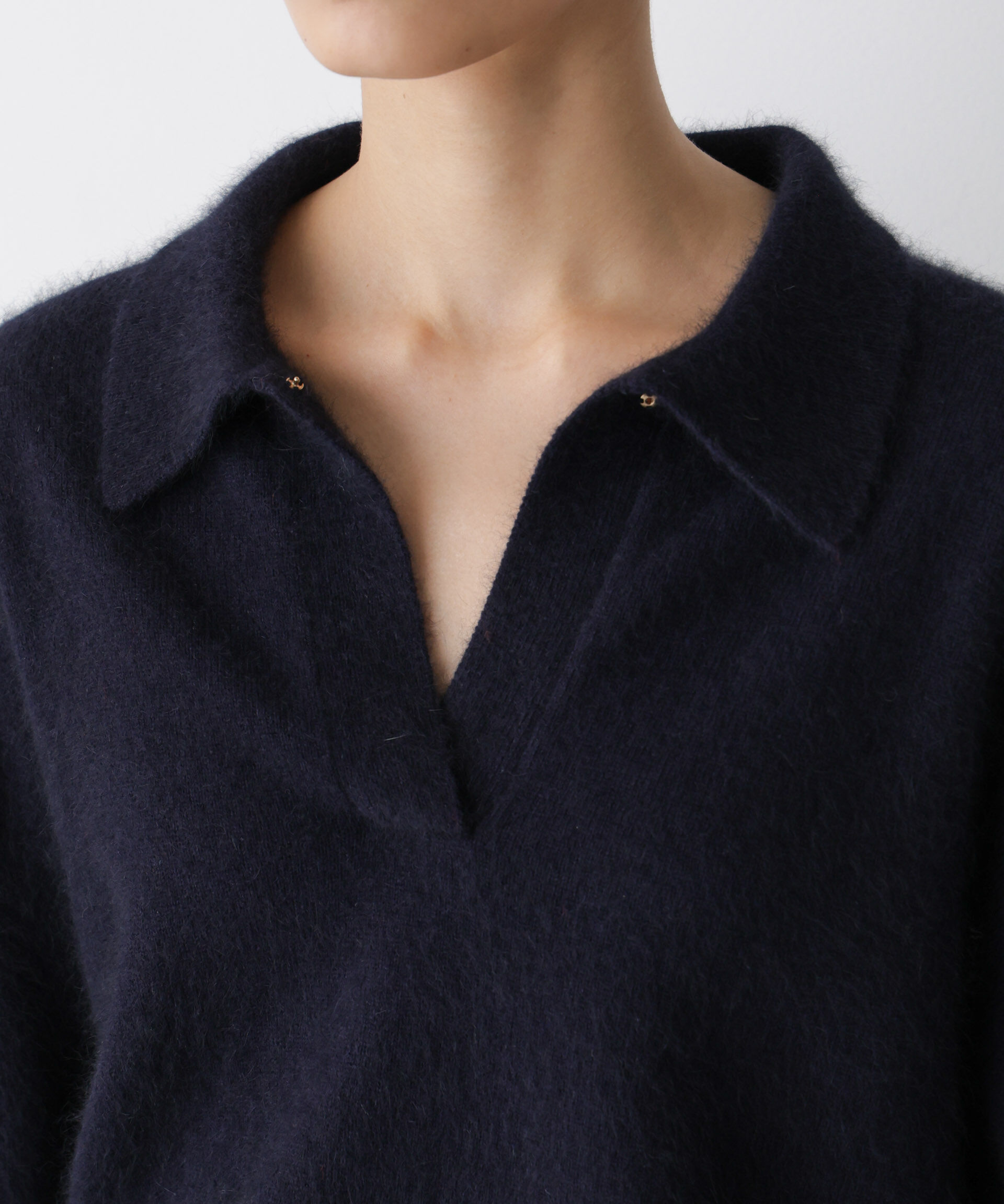  「「STEVELOUR」スキッパーポロ衿ソフトタッチニット」|ニット・セーター|