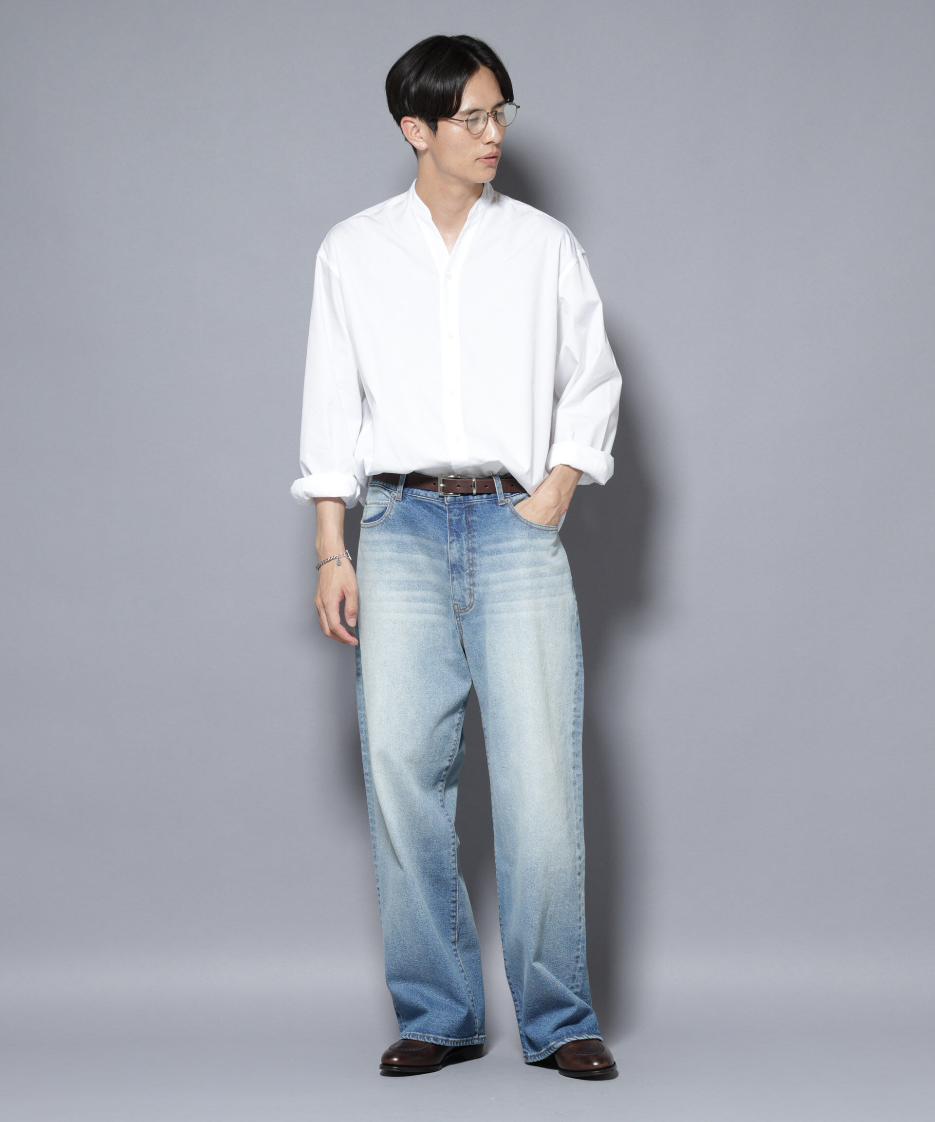 nano･universe「「大人のワイドシャツ」バンドカラー 長袖」|シャツ・ブラウス|