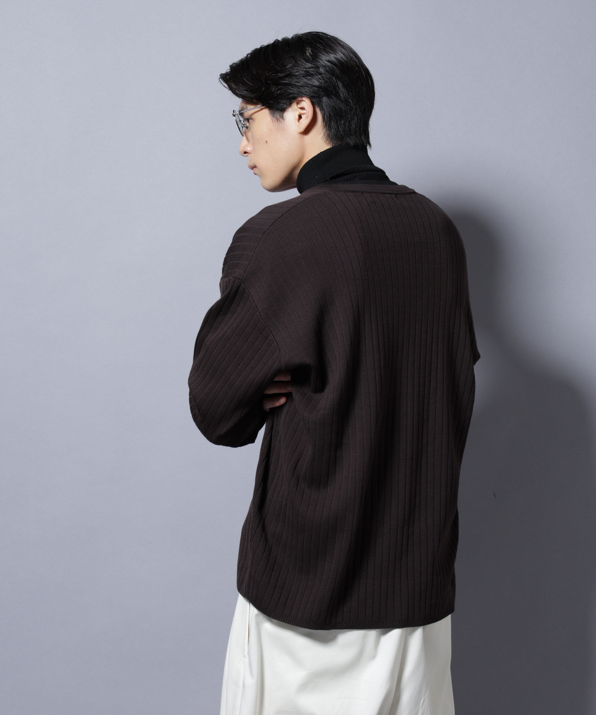 nano･universe「CICA&UVカット リブニットVネック」|ニット・セーター|