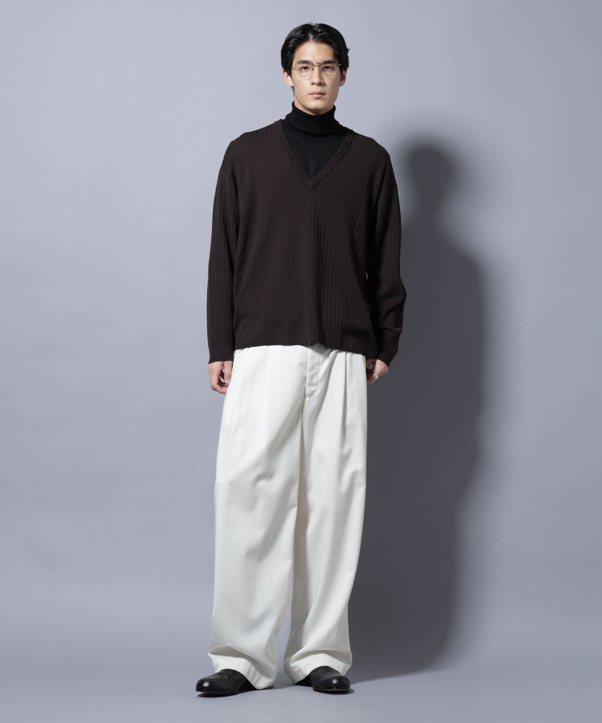 nano･universe「CICA&UVカット リブニットVネック」|ニット・セーター|