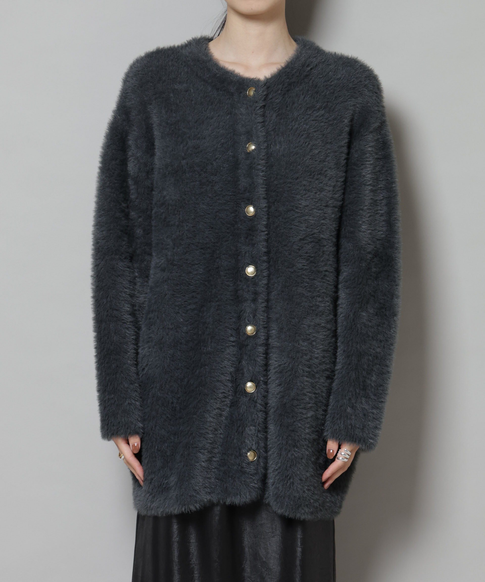 nano･universe「配色シャギーニットジャケット」|ニット・セーター|