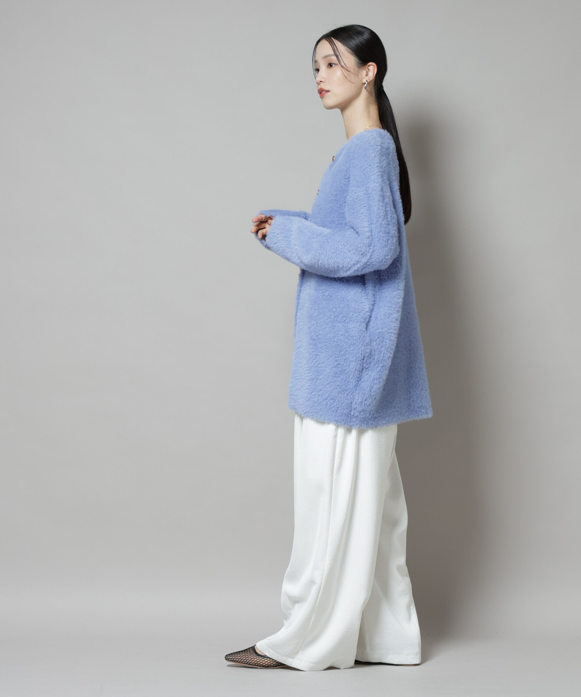 nano･universe「配色シャギーニットジャケット」|ニット・セーター|