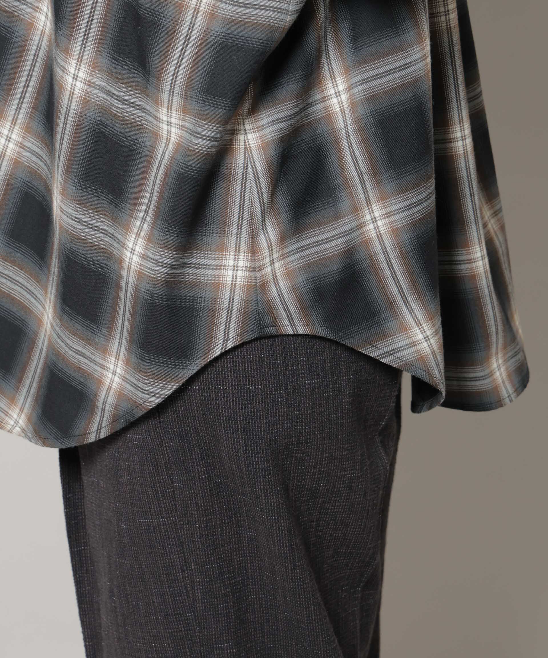 nano･universe「オンブレーチェックフリルカラーブラウス」|シャツ・ブラウス|