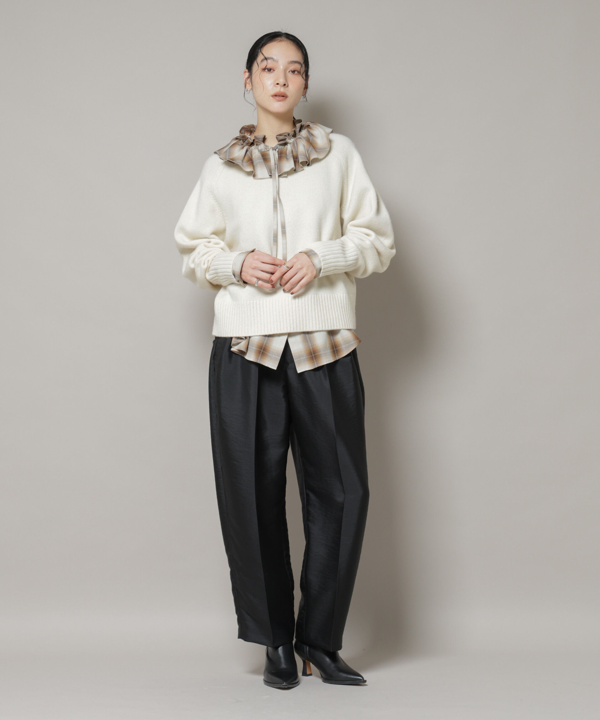 nano･universe「オンブレーチェックフリルカラーブラウス」|シャツ・ブラウス|