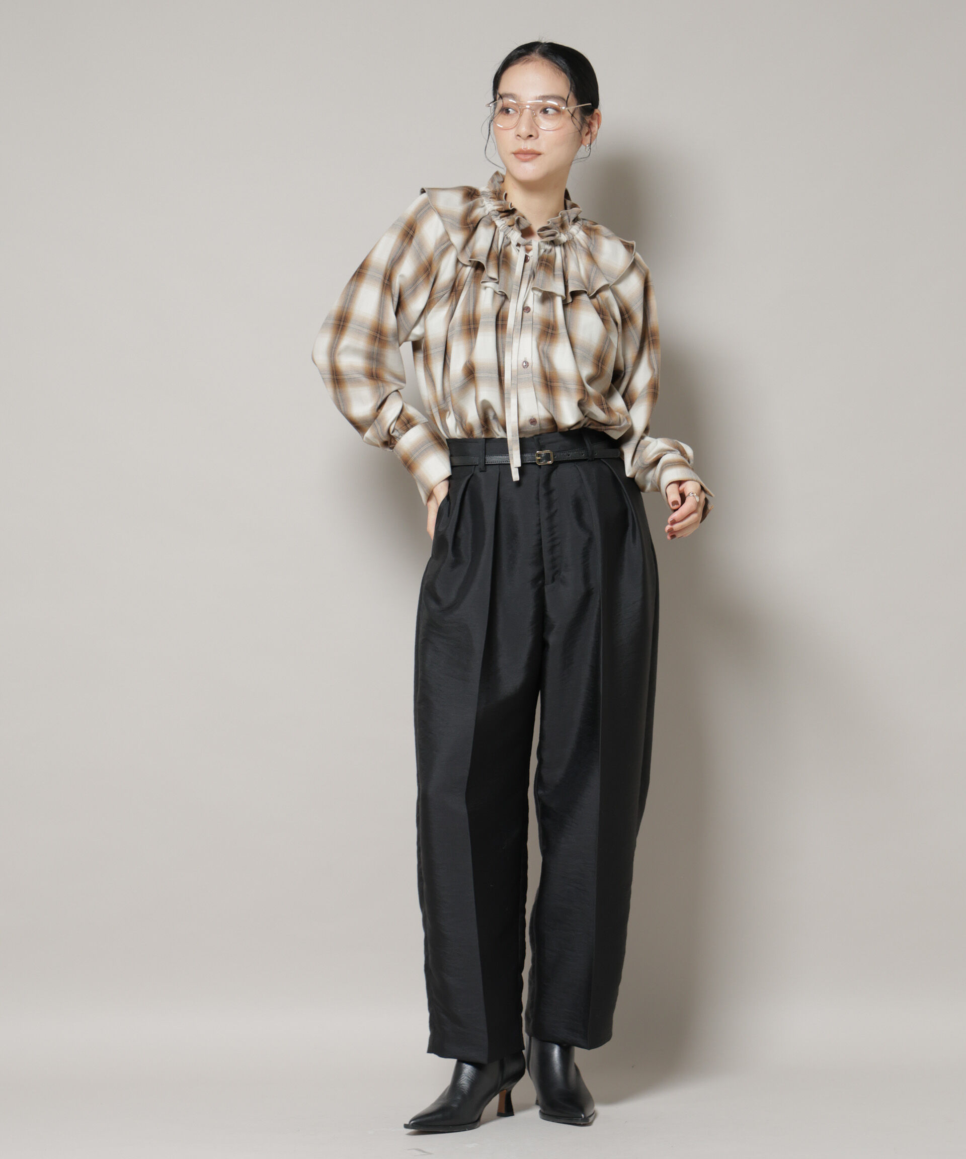 nano･universe「オンブレーチェックフリルカラーブラウス」|シャツ・ブラウス|