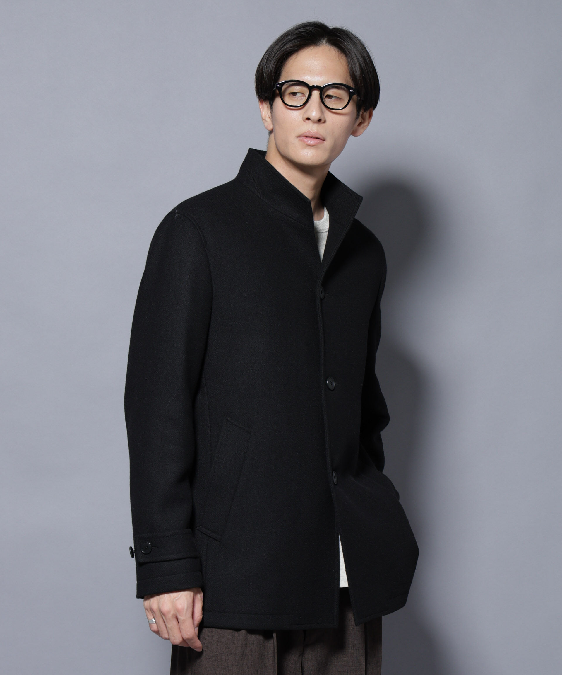 nano･universe「ウール/Nメルトンスタンドカラーコート」|その他|ブラック