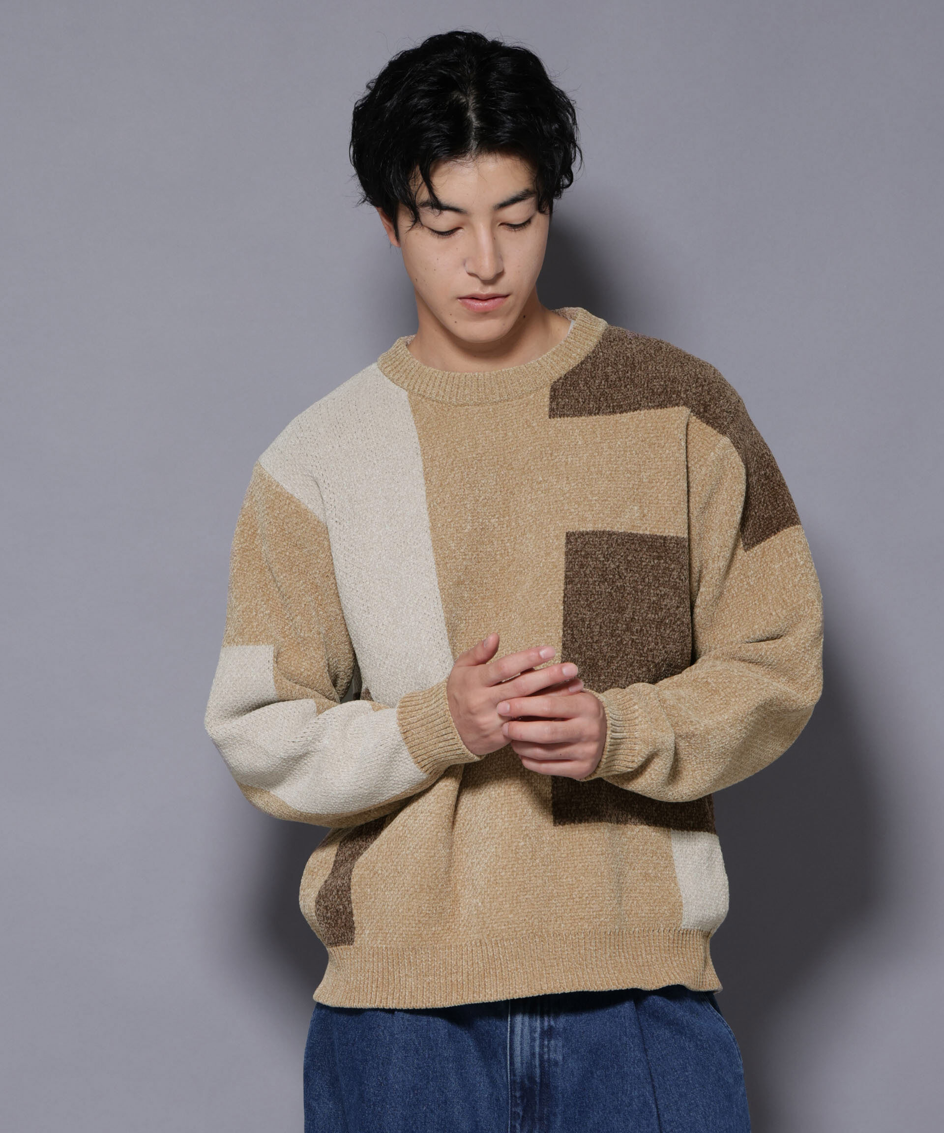 nano･universe「モールヤーンブロッキングニット」|ニット・セーター|