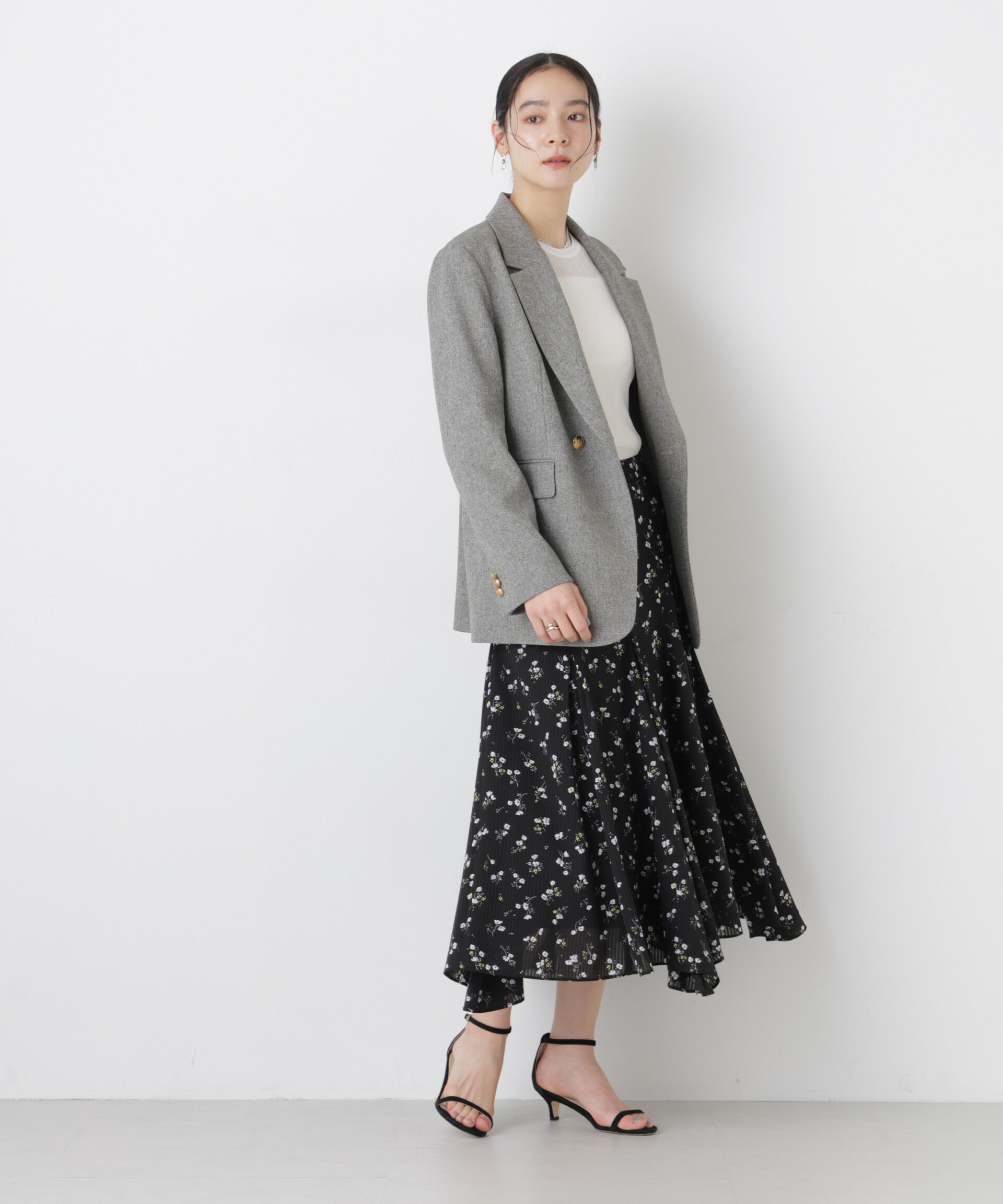 nano･universe「フラワープリントイレヘムタックフレアスカート(セットアップ可)」|スカート|