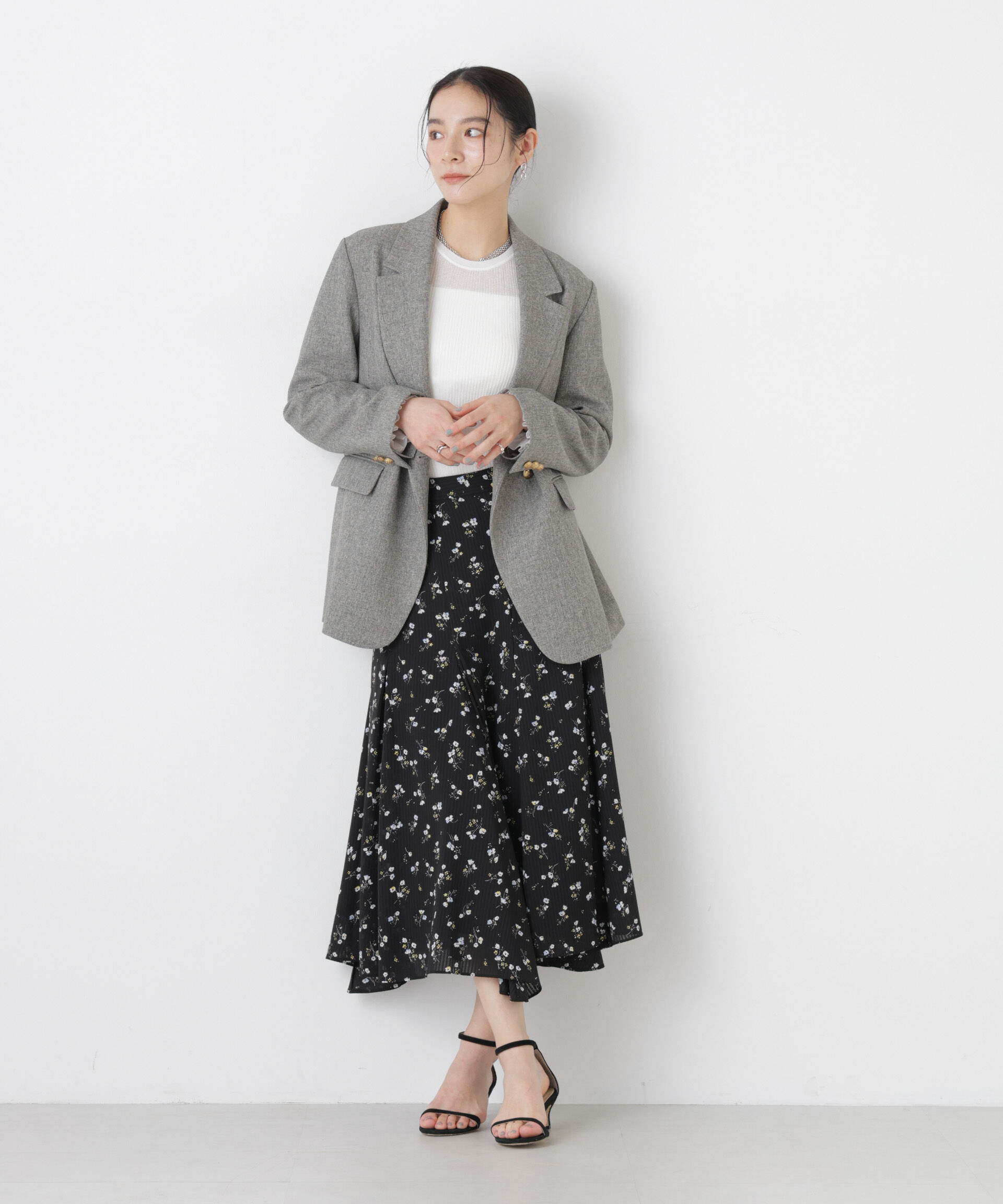 nano･universe「フラワープリントイレヘムタックフレアスカート(セットアップ可)」|スカート|