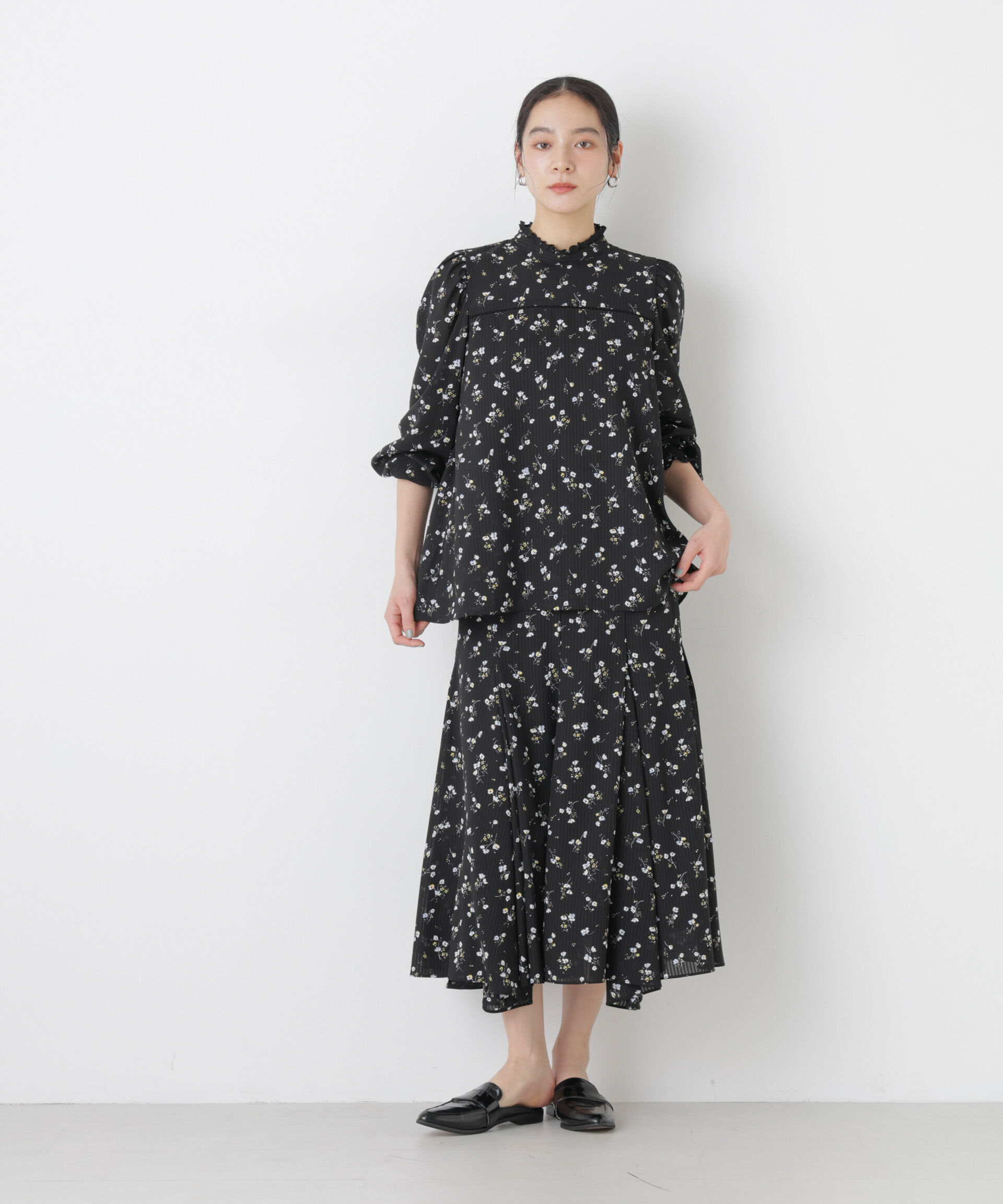 nano･universe「フラワープリントイレヘムタックフレアスカート(セットアップ可)」|スカート|