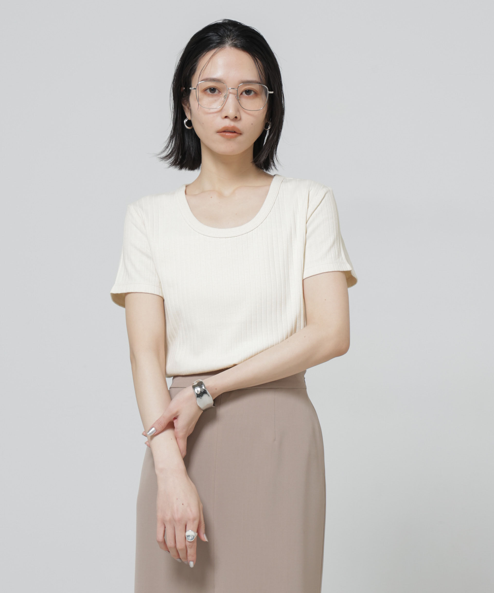 nano･universe「Anti Soaked(R) 汗染み防止コンパクトリブTシャツ」|Tシャツ・カットソー|アイボリー7