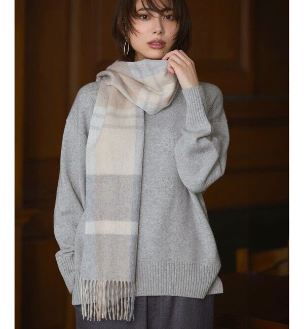 23区「カシミヤ チェック マフラー」|マフラー|ベージュ系