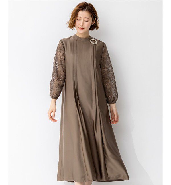 23区「【APPLAUDIR】ノーブルサテン リボンブーケレースコンビ ドレス」|ドレス|ブラウン系