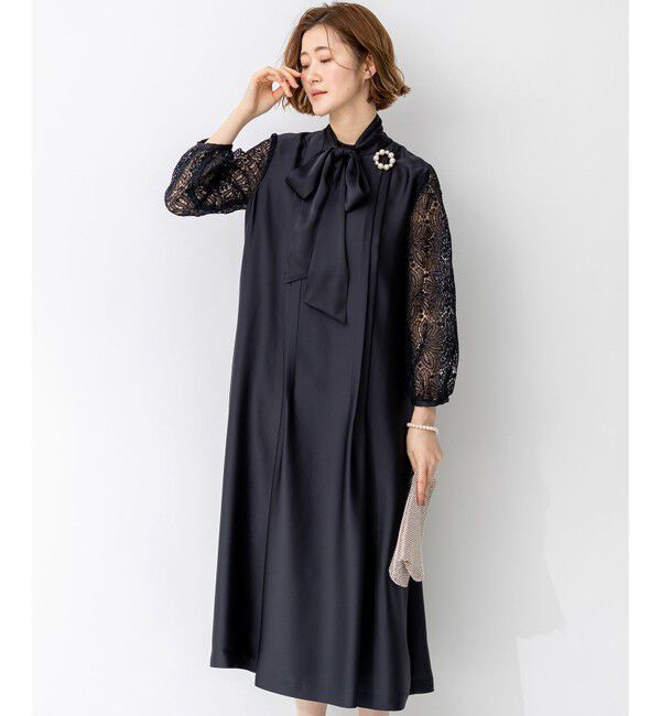 23区「【APPLAUDIR】ノーブルサテン リボンブーケレースコンビ ドレス」|ドレス|ネイビー系