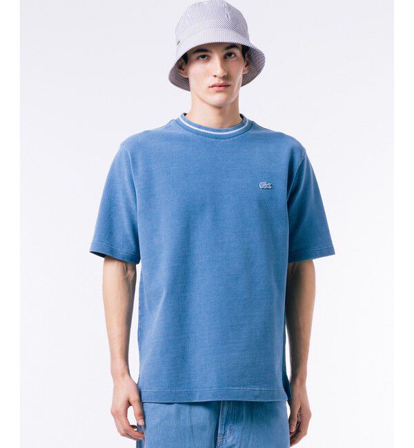 LACOSTE「配色リブニットインディゴ鹿の子 半袖Tシャツ」|Tシャツ・カットソー|ブル－グレ－