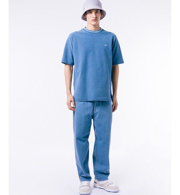 LACOSTE「配色リブニットインディゴ鹿の子 半袖Tシャツ」|Tシャツ・カットソー|