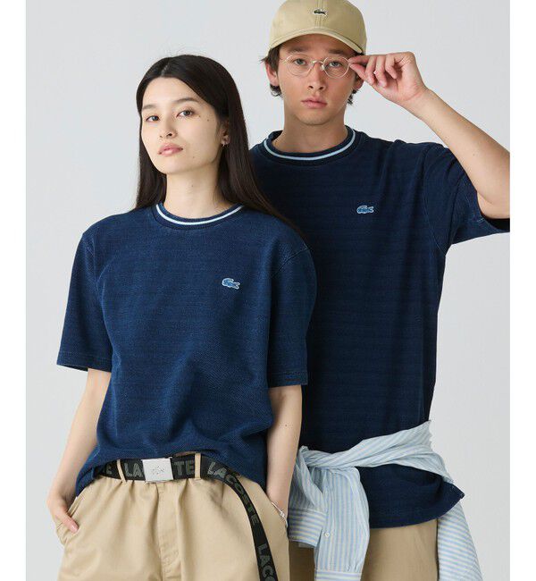 LACOSTE「配色リブニットインディゴ鹿の子 半袖Tシャツ」|Tシャツ・カットソー|ダークインディゴブル