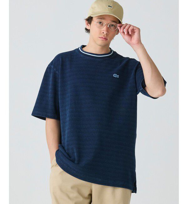 LACOSTE「配色リブニットインディゴ鹿の子 半袖Tシャツ」|Tシャツ・カットソー|