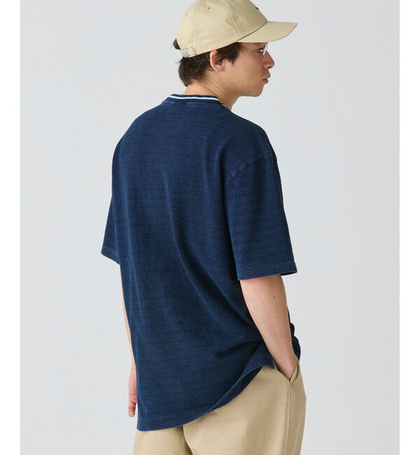 LACOSTE「配色リブニットインディゴ鹿の子 半袖Tシャツ」|Tシャツ・カットソー|