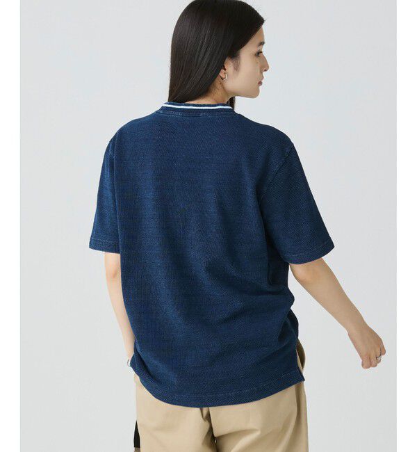 LACOSTE「配色リブニットインディゴ鹿の子 半袖Tシャツ」|Tシャツ・カットソー|