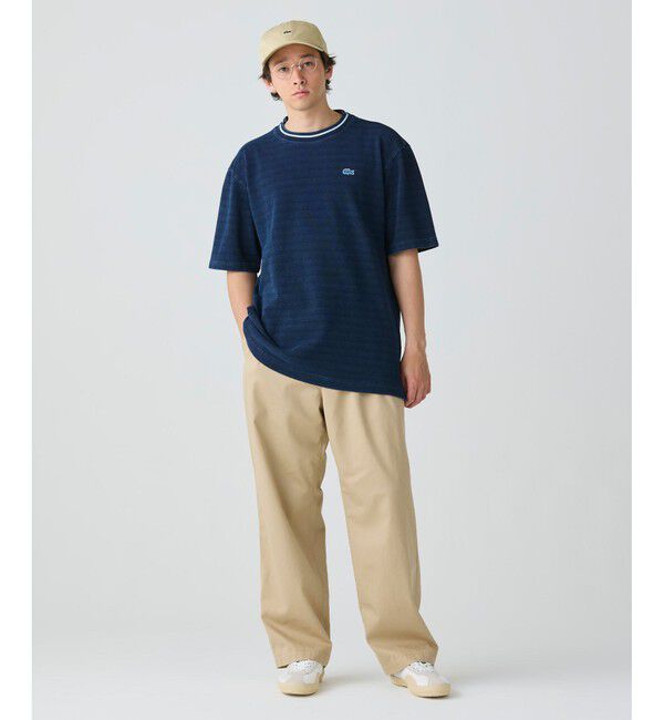 LACOSTE「配色リブニットインディゴ鹿の子 半袖Tシャツ」|Tシャツ・カットソー|