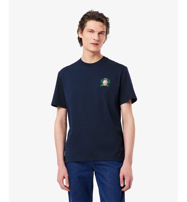 LACOSTE「ローレルエンブレムステッチフレンチメイドTシャツ」|Tシャツ・カットソー|ネイビー