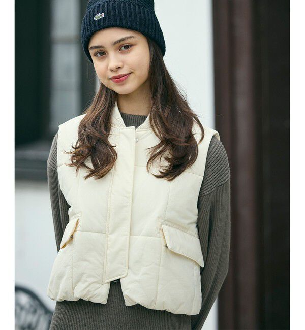 LACOSTE「クロップド丈 撥水 THERMORE中綿 ジップアップベスト」|ダウンベスト・ベスト|オフホワイト