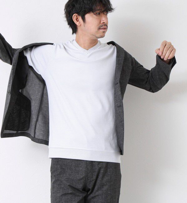 NOLLEY'S goodman「《ビジカジ対応》セミシルケットスムース ボーダー Vネック ドレスTシャツ 25SS」|Tシャツ・カットソー|