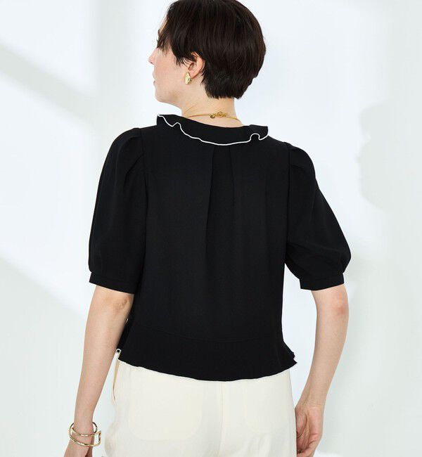 NOLLEY'S「ストレッチジョーゼット配色フリルブラウス」|シャツ・ブラウス|