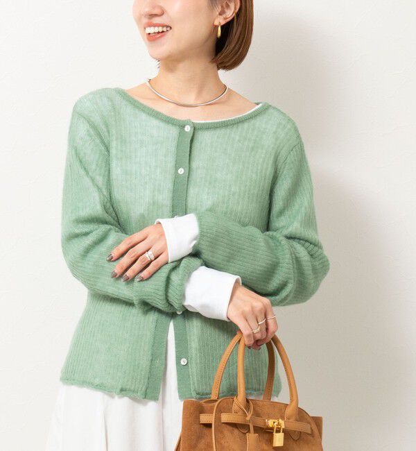 Rie Miller「シアーモヘヤ2WAYリブボートネックカーディガン」|カーディガン|オリーブ