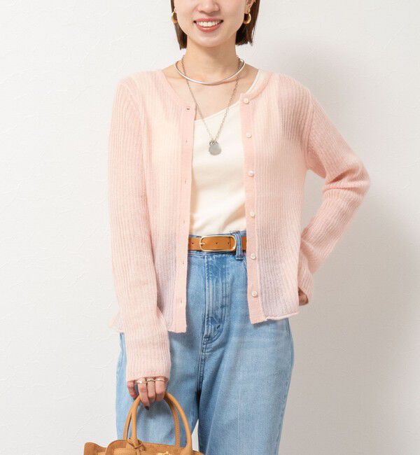 Rie Miller「シアーモヘヤ2WAYリブボートネックカーディガン」|カーディガン|ベビーピンク