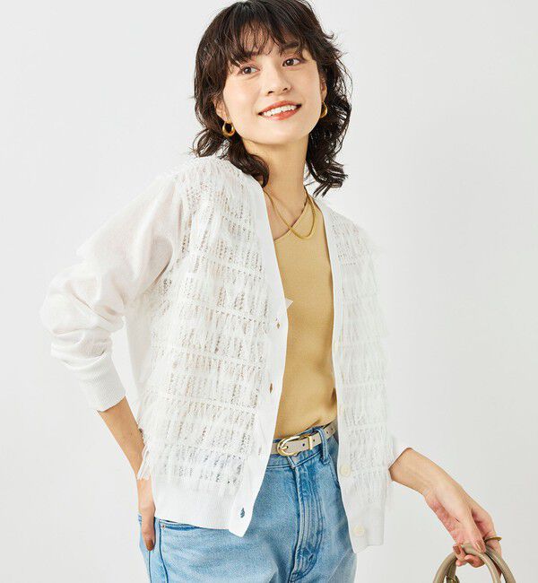 NOLLEY'S「《手洗い可能》チュールフリンジVネックカーディガン」|カーディガン|