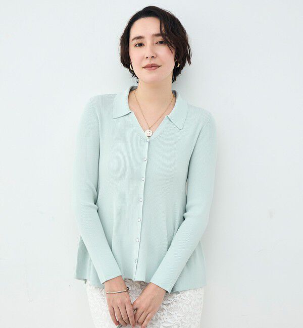 NOLLEY'S sophi「《手洗い可能》リブフレアスキッパーポロ襟カーディガン」|カーディガン|