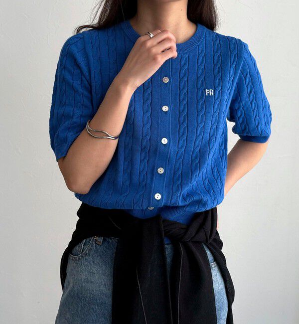 fredy emue「FR刺繍ケーブル柄半袖カーディガン」|カーディガン|