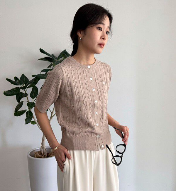 fredy emue「FR刺繍ケーブル柄半袖カーディガン」|カーディガン|