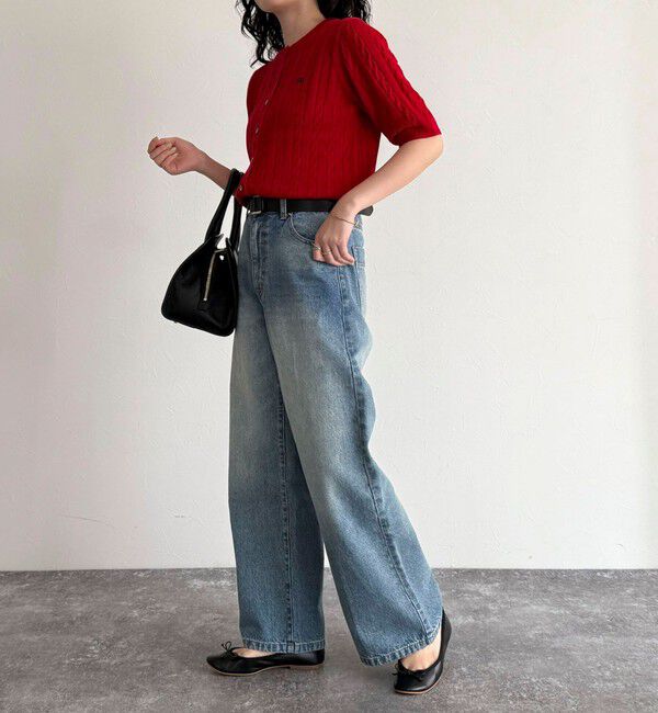 fredy emue「FR刺繍ケーブル柄半袖カーディガン」|カーディガン|