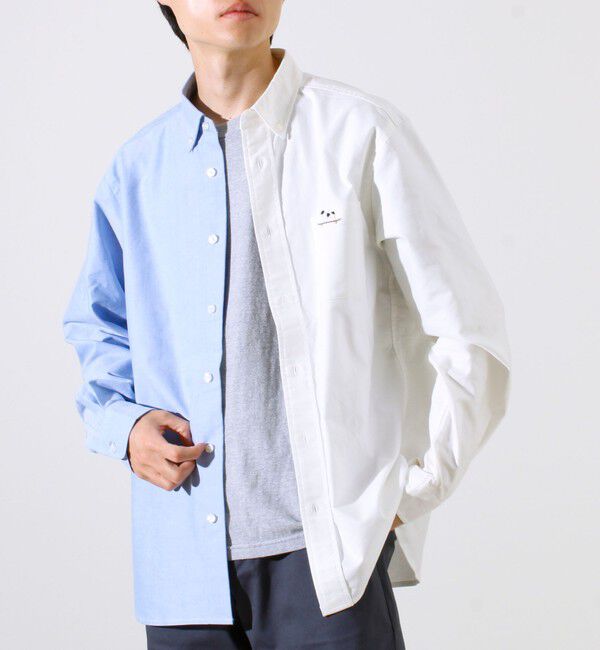 GLOSTER「【定番&times;遊び心】フレブル刺繍BDシャツ 無地/クレイジーパターン」|シャツ・ブラウス|ホワイト&times;ブルー