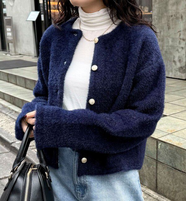 fredy emue「シャギー裏配色ジャケットカーディガン」|カーディガン|ネイビー