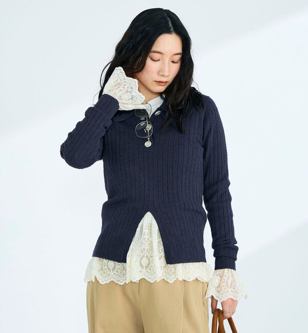 fredy emue「センタースリット衿付きプルオーバー」|ニット・セーター|ネイビー