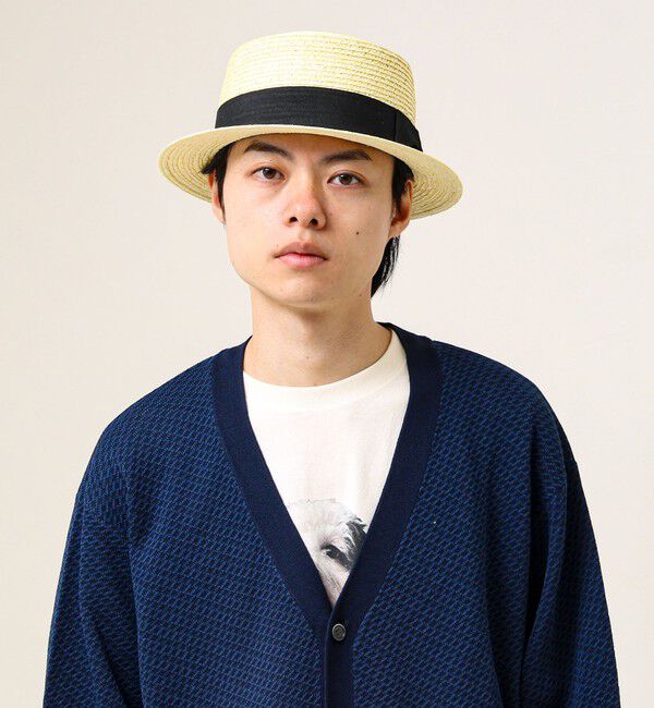 GLOSTER「【夏の定番クラシック】STRAW BOATHER HAT カンカン帽」|ハット|アイボリー