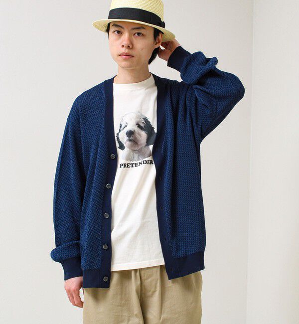 GLOSTER「【シャリ感で軽やか】バーズアイVネック crunchyカーデ」|カーディガン|ブルー系その他