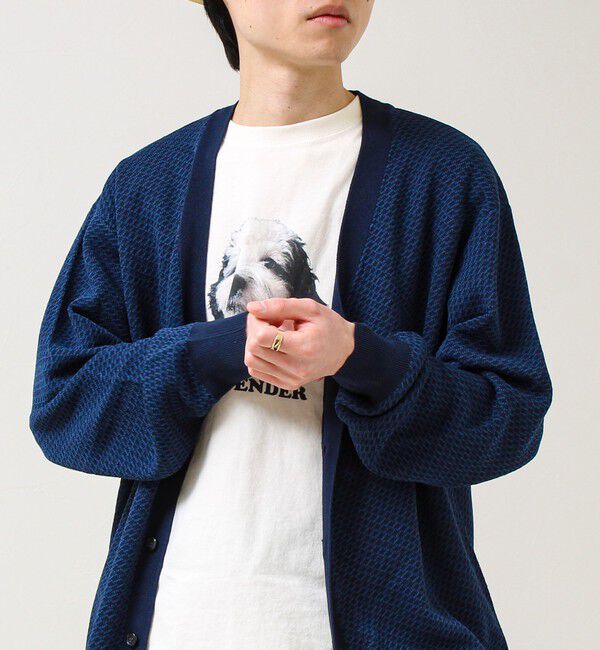 GLOSTER「【シャリ感で軽やか】バーズアイVネック crunchyカーデ」|カーディガン|