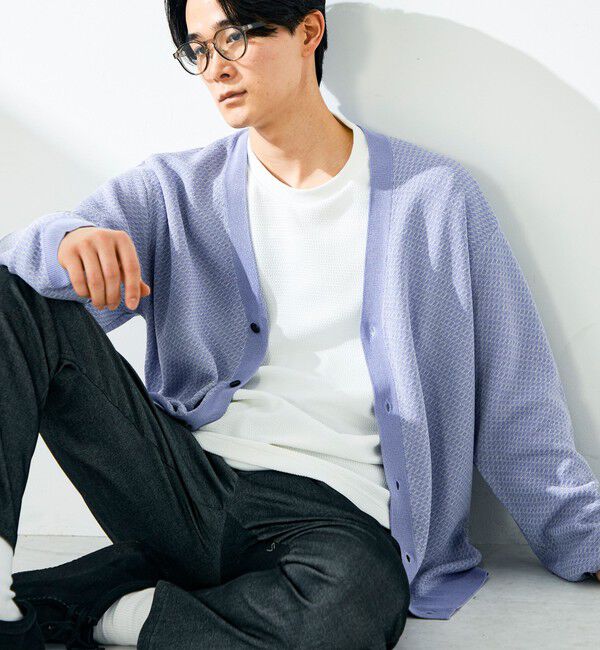 GLOSTER「【シャリ感で軽やか】バーズアイVネック crunchyカーデ」|カーディガン|