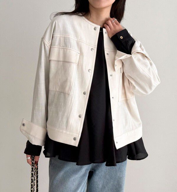 fredy emue「ニュアンスデニムノーカラージャケット」|ノーカラージャケット|