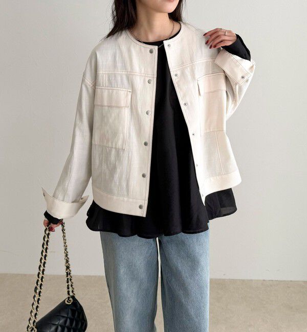 fredy emue「ニュアンスデニムノーカラージャケット」|ノーカラージャケット|