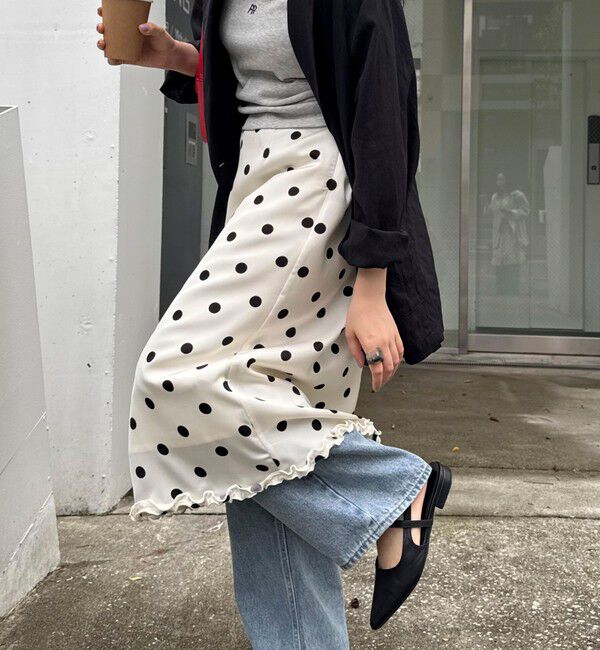 fredy emue「サテンドットミディスカート」|スカート|ホワイト系その他